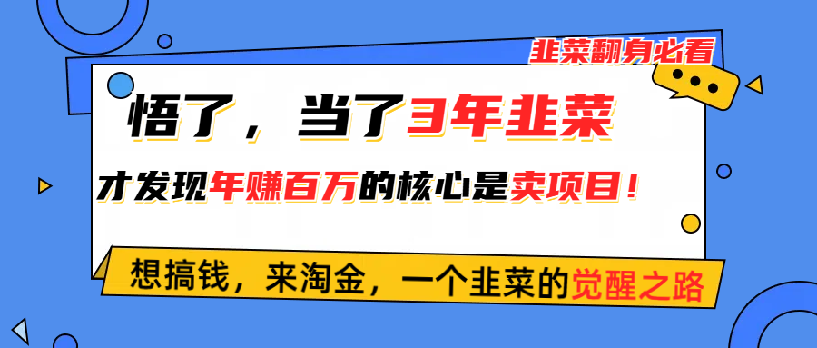 （10759期）悟了，当了3年韭菜，才发现网赚圈年赚100万的核心是卖项目，含泪分享！-网创e学堂