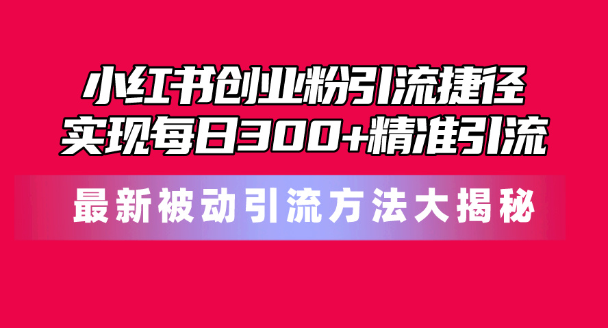 （10692期）小红书的自主创业粉引流方法近道！全新被动引流方式大曝光，完成每日300 精准引流方法-网创e学堂