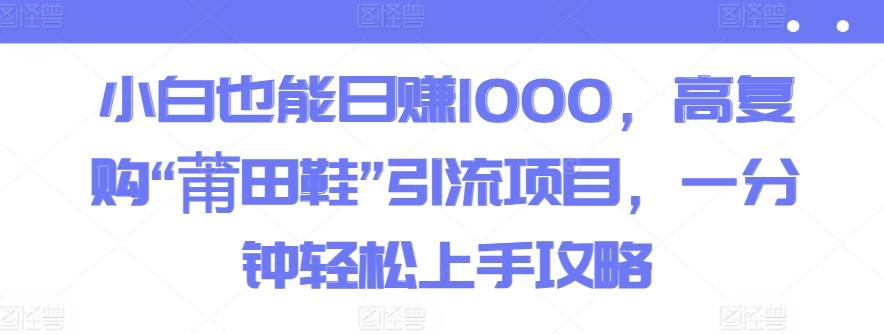 小白也能日赚1000，高复购“莆田鞋”引流项目，一分钟轻松上手攻略-网创e学堂