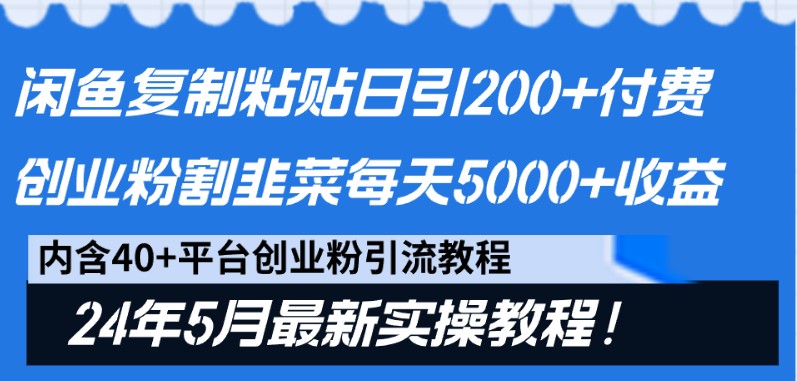 闲鱼平台拷贝日引200 付钱自主创业粉，24年5月全新方式！当韭菜割日平稳5000 盈利-网创e学堂