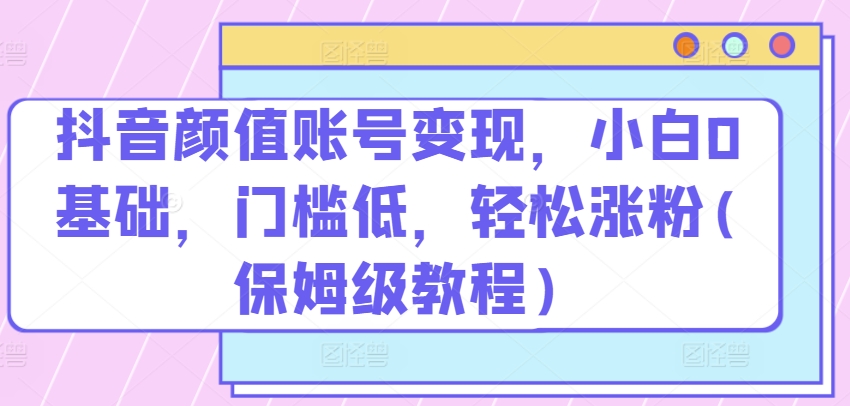 抖音颜值账号变现，小白0基础，门槛低，​轻松涨粉(保姆级教程)【揭秘】-网创e学堂