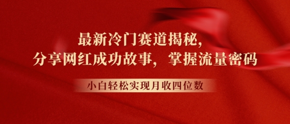 全新小众跑道揭密，分享网红成功的故事，新手快速掌握总流量登陆密码-网创e学堂