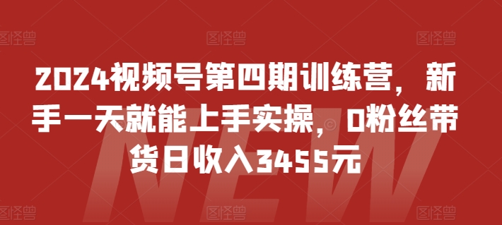 2024视频号第四期训练营，新手一天就能上手实操，0粉丝带货日收入3455元-网创e学堂