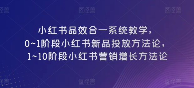 小红书的品效合一系统软件课堂教学，0~1环节小红书的新产品推广科学方法论，1~10环节小红书营销提高科学方法论-网创e学堂