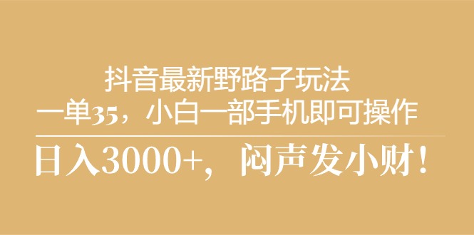 （10766期）抖音最新野路子玩法，一单35，小白一部手机即可操作，，日入3000+，闷…-网创e学堂