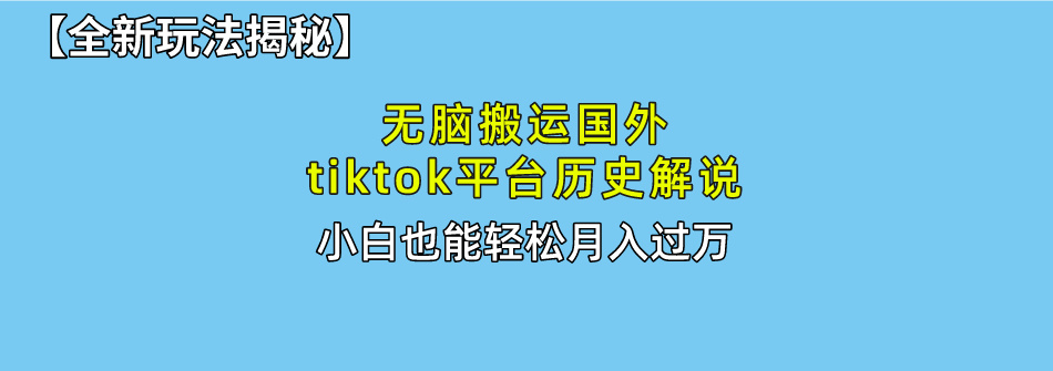 （10326期）没脑子运送海外tiktok历史解说 不用视频剪辑，易操作，真正实现月入了万-网创e学堂