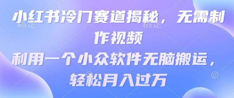 小红书的小众跑道揭密，不用制作小视频，利用一个小众软件没脑子运送，轻轻松松月入了万-网创e学堂