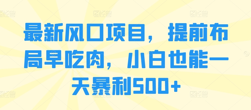 全新蓝海项目，抢占先机早吃荤，新手也可以一天爆利500-网创e学堂