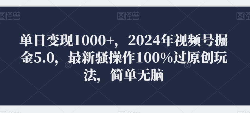 单日变现1000+，2024年视频号掘金5.0，最新骚操作100%过原创玩法，简单无脑，小白专属-网创e学堂