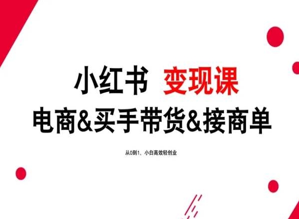 2024年最新小红书变现课，电商&买手带货&接商单，从0到1，小白高效轻创业-网创e学堂