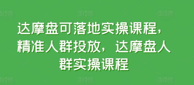 达摩盘可落地实操课程，精准人群投放，达摩盘人群实操课程-网创e学堂