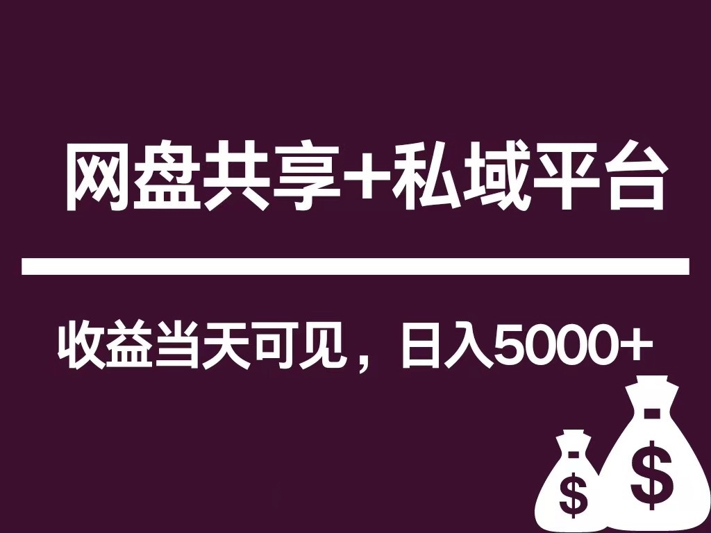 新用户推荐网盘共享+私域平台，无需粉丝即可轻松起号，收益当天可见，单日已破5000+-网创e学堂