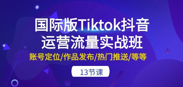 国际版Tiktok抖音运营流量实战班：账号定位/作品发布/热门推送/等等-13节-网创e学堂