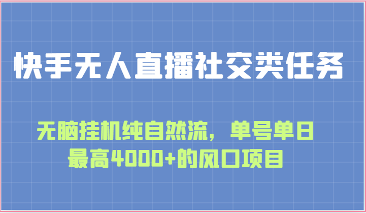 快手无人直播社交类任务：无脑挂机纯自然流，单号单日最高4000+的风口项目-网创e学堂