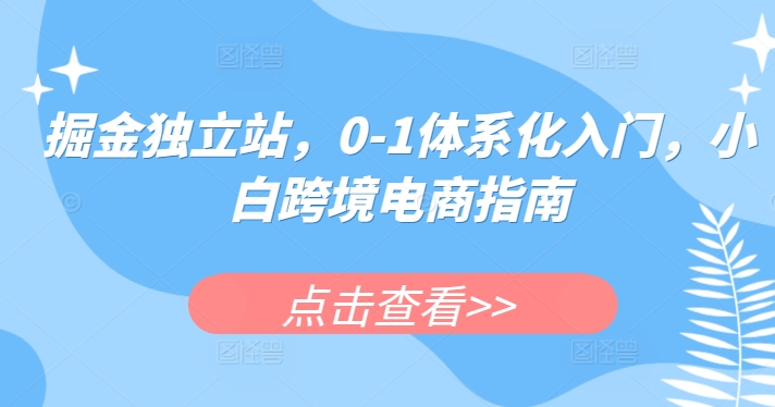 掘金队自建站，0-1系统化新手入门，新手跨境电子商务手册-网创e学堂