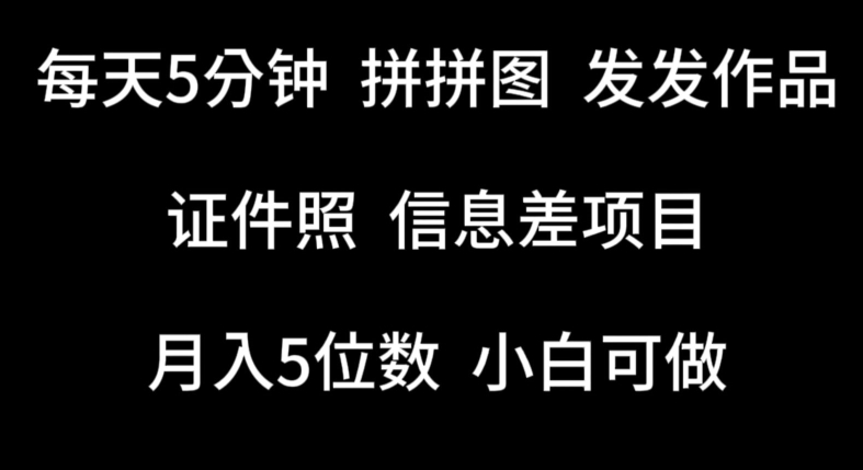 每天5分钟，拼拼图发发作品，证件照信息差项目，小白可做【揭秘】-网创e学堂