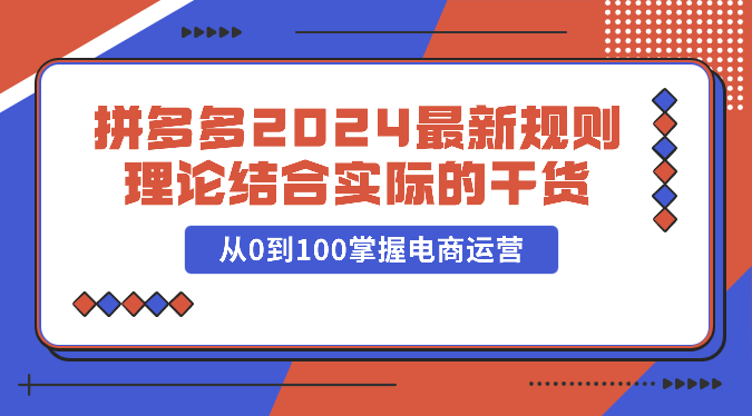 拼多多平台2024全新标准理论与实践相结合的干货知识，从0到100把握网店运营-网创e学堂