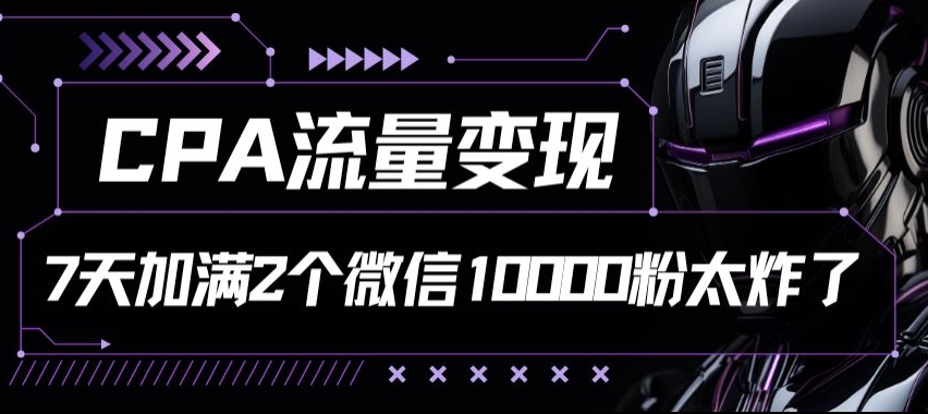 CPA数据流量变现7天满油两个微信号10000粉-网创e学堂