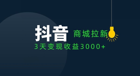 抖音商城引流客户，3天转现盈利3000-网创e学堂