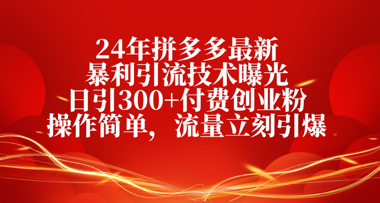 （10559期）24年拼多多最新爆利引流技术曝出，日引300 付钱自主创业粉，使用方便，总流量…-网创e学堂