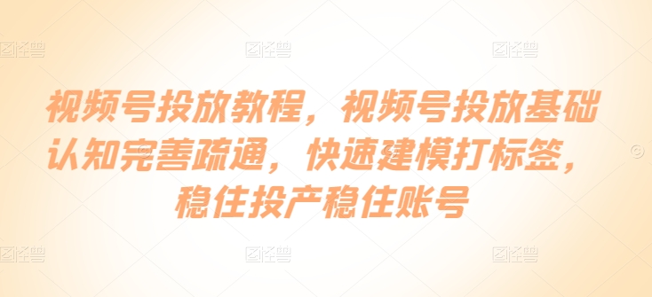 微信视频号推广实例教程，微信视频号推广基础认知健全输通，快速建模添加标签，控住建成投产控住账户-网创e学堂