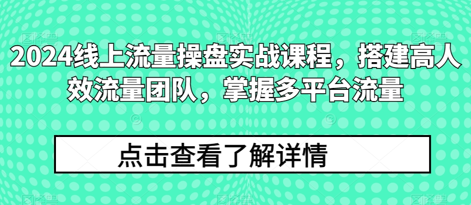 2024用户流量股票操盘实战演练课程内容，构建高人效总流量精英团队，把握多用户流量-网创e学堂