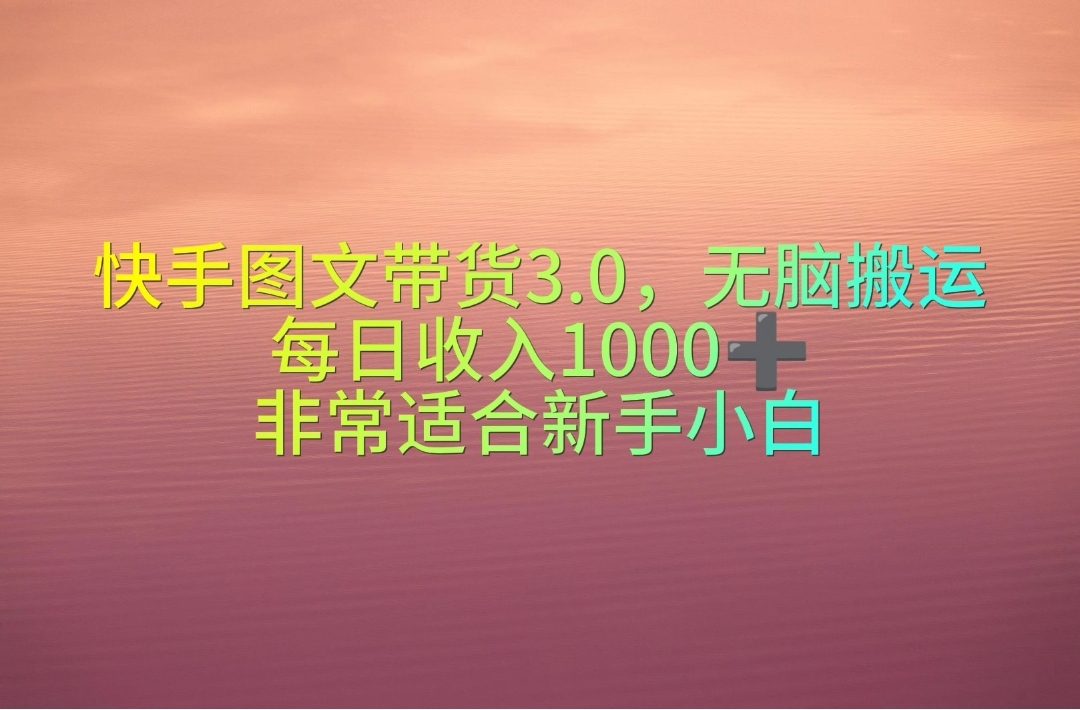 （10252期）快手视频图文并茂卖货3.0，没脑子运送，每日收益1000＋，特别适合新手入门-网创e学堂