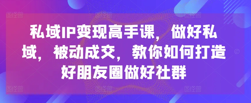 公域IP转现大神课，搞好公域，处于被动交易量，手把手教你打造好微信朋友圈搞好社群营销-网创e学堂