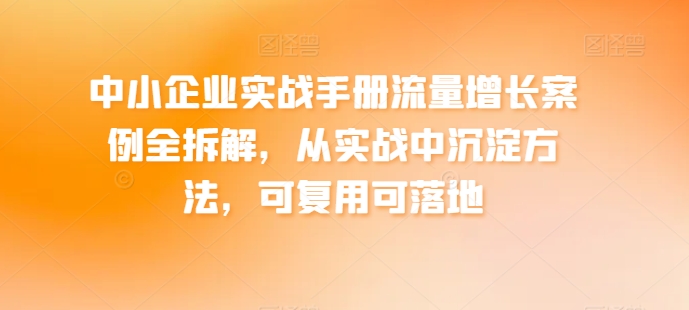 中小型企业实战演练指南流量增长实例全拆卸，从训练中沉积方式，复用可落地式-网创e学堂