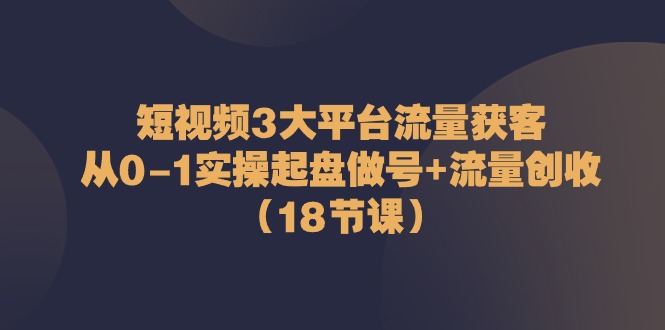 短视频3大平台流量获客：从0-1实操起盘做号+流量创收（18节课）-网创e学堂