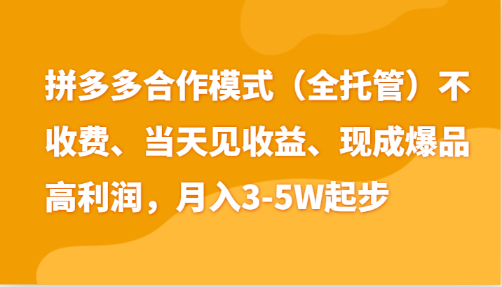 最新拼多多模式日入4K+两天销量过百单，无学费、老运营代操作、小白福利-网创e学堂