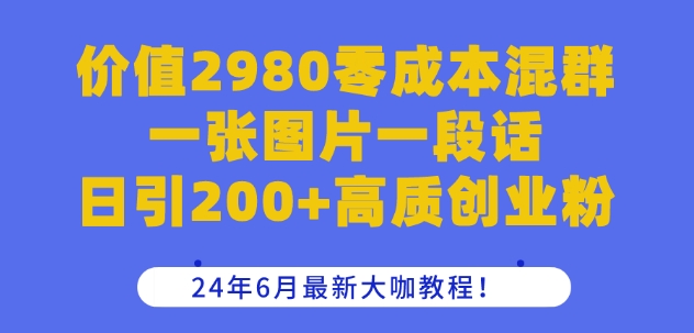 价值2980零成本混群一张图片一段话日引200+高质创业粉，24年6月最新大咖教程【揭秘】-网创e学堂