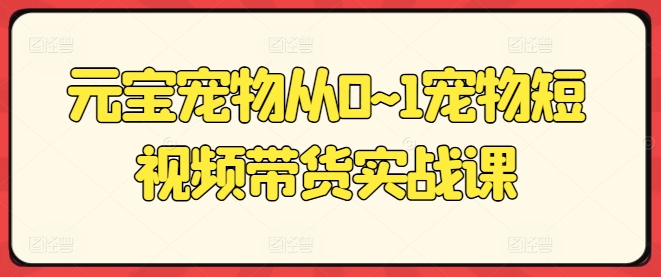 元宝宠物从0~1宠物短视频带货实战课-网创e学堂