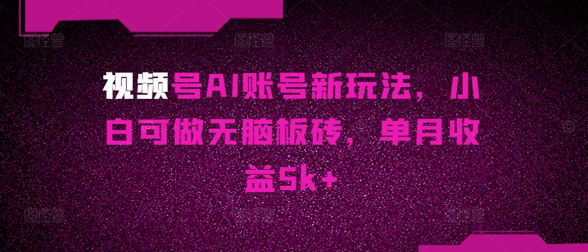 微信视频号AI账户新模式，小白可做没脑子砖头，单月盈利5k-网创e学堂