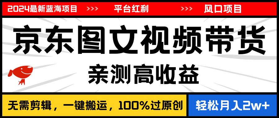 （11147期）2024最新蓝海项目，逛逛京东图文视频带货，无需剪辑，月入20000+-网创e学堂