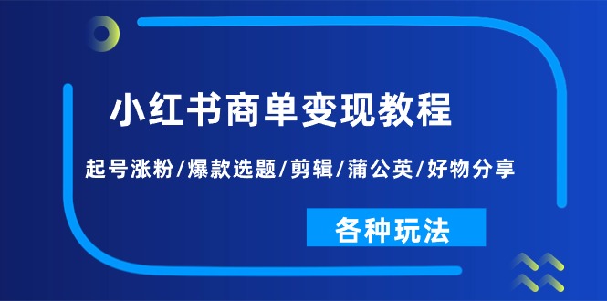 （11164期）小红书商单变现教程：起号涨粉/爆款选题/剪辑/蒲公英/好物分享/各种玩法-网创e学堂