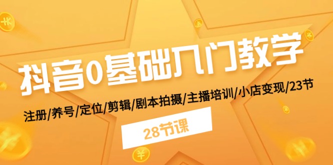 抖音0基础入门教学 注册/养号/定位/剪辑/剧本拍摄/主播培训/小店变现/28节-网创e学堂