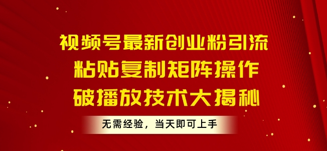 微信视频号最新创业粉引流方法，粘贴复制引流矩阵实际操作，破播放视频技术性大曝光，无需经验，当日就可以入门-网创e学堂