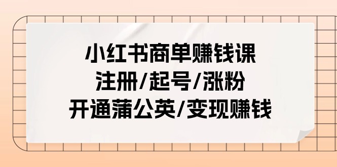 小红书商单赚钱课：注册/起号/涨粉/开通蒲公英/变现赚钱（25节课）-网创e学堂