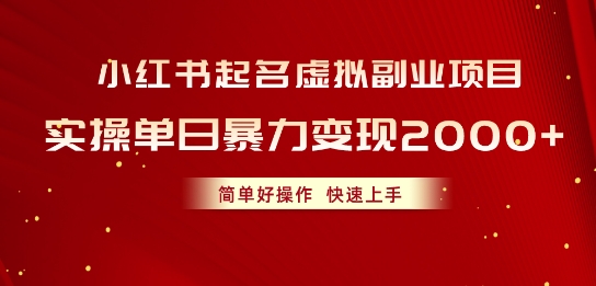 小红书起名虚拟副业项目，实操暴力变现，简单好操作，快速上手-网创e学堂