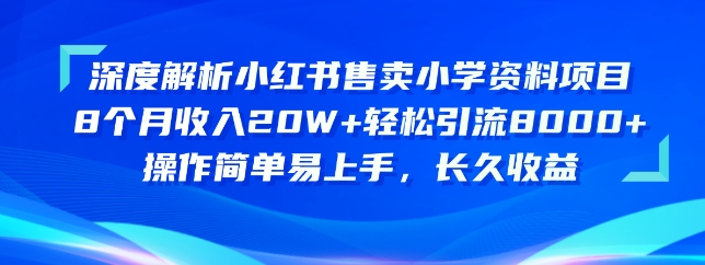 深度解读小红书的出售小学资料新项目，实际操作简单易上手，长期盈利-网创e学堂