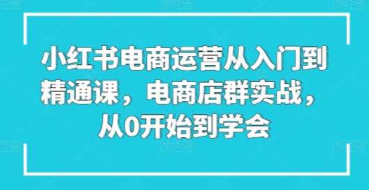 小红书电商经营实用教程课，电商店群实战演练，从0一直到懂得-网创e学堂