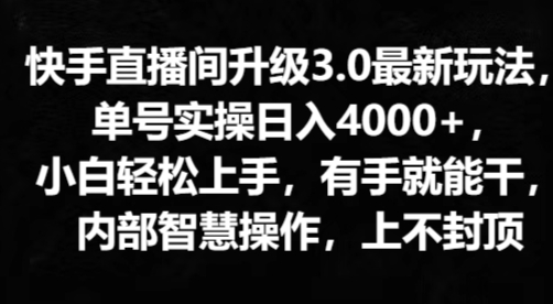 快手直播平台更新3.0全新游戏玩法，新手快速上手，两双手就会干，内部结构聪慧实际操作，无限张力-网创e学堂