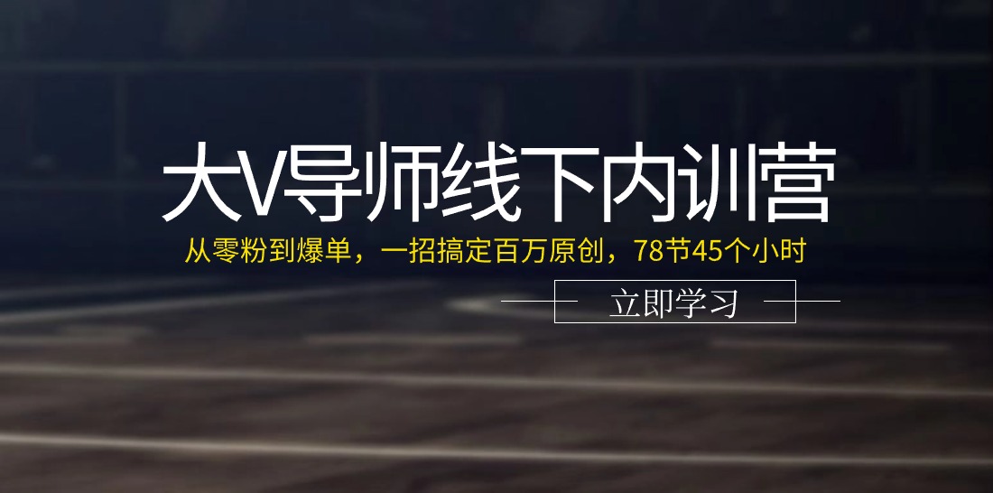 （11261期）大V导师线下内训营：从零粉到爆单，一招搞定百万原创，78节45个小时-网创e学堂