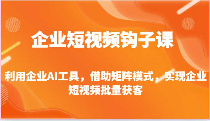 企业短视频钩子课-利用企业AI工具，借助矩阵模式，实现企业短视频批量获客-网创e学堂