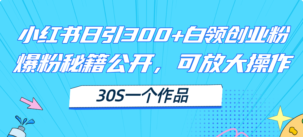 （11692期）小红书日引300+高质白领创业粉，可放大操作，爆粉秘籍！30s一个作品-中创网_分享中创网创业资讯_最新网络项目资源-网创e学堂