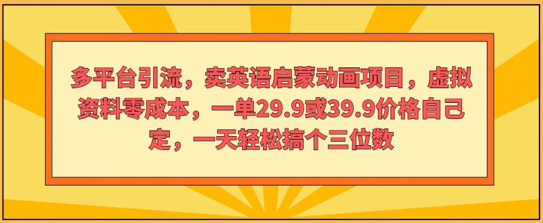 多平台推广，卖英语启蒙动画新项目，虚似材料零成本，一单29.9或39.9价钱自己定-中创网_分享中创网创业资讯_最新网络项目资源-网创e学堂