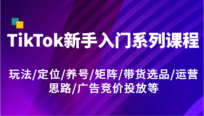 TikTok新手入门系列课程，玩法/定位/养号/矩阵/带货选品/运营思路/广告竞价投放等-中创网_分享中创网创业资讯_最新网络项目资源-网创e学堂