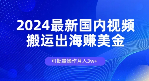 2024全新中国视频搬运出航赚美金，可批量处理月入3w-中创网_分享中创网创业资讯_最新网络项目资源-网创e学堂