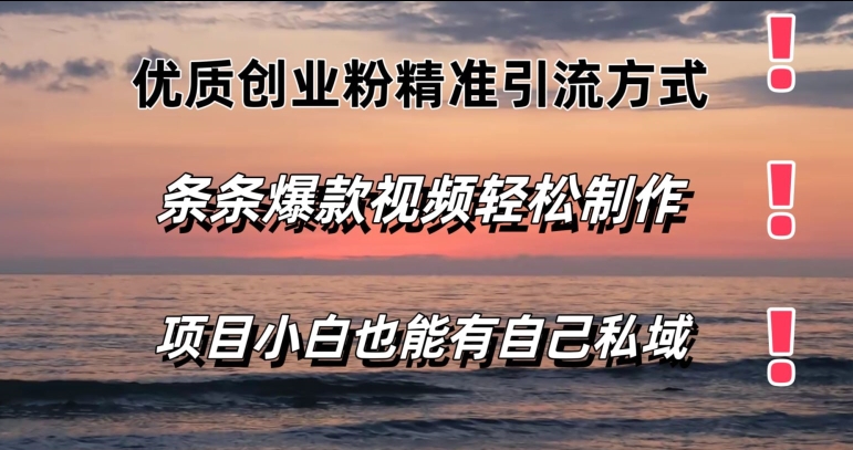 高品质自主创业粉精准引流方法方法，一条条短视频爆品，新手都可以轻松拥有自己公域-中创网_分享中创网创业资讯_最新网络项目资源-网创e学堂